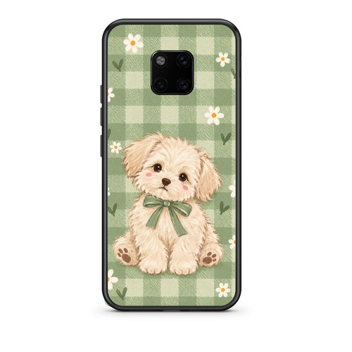 Θήκη Huawei Mate 20 Pro Puppy and Daisies on Sage Gingham από τη Smartfits με σχέδιο στο πίσω μέρος και μαύρο περίβλημα | Huawei Mate 20 Pro Puppy and Daisies on Sage Gingham case with colorful back and black bezels