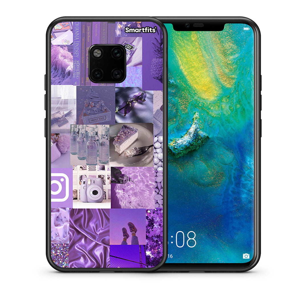 Θήκη Huawei Mate 20 Pro Purple Aesthetic Collage από τη Smartfits με σχέδιο στο πίσω μέρος και μαύρο περίβλημα | Huawei Mate 20 Pro Purple Aesthetic Collage case with colorful back and black bezels