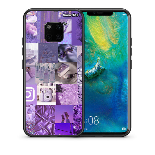 Θήκη Huawei Mate 20 Pro Purple Aesthetic Collage από τη Smartfits με σχέδιο στο πίσω μέρος και μαύρο περίβλημα | Huawei Mate 20 Pro Purple Aesthetic Collage case with colorful back and black bezels