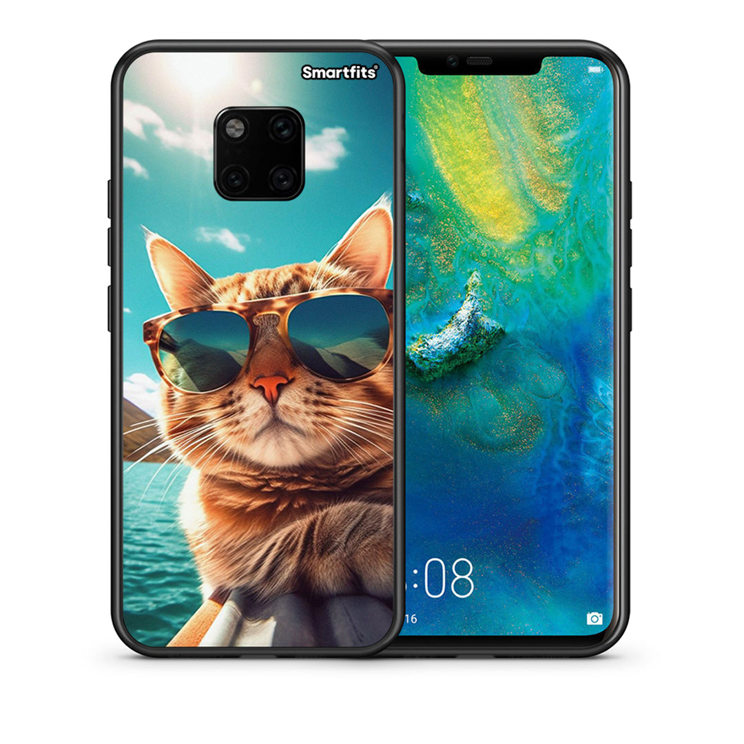 Θήκη Huawei Mate 20 Pro Summer Cat από τη Smartfits με σχέδιο στο πίσω μέρος και μαύρο περίβλημα | Huawei Mate 20 Pro Summer Cat case with colorful back and black bezels