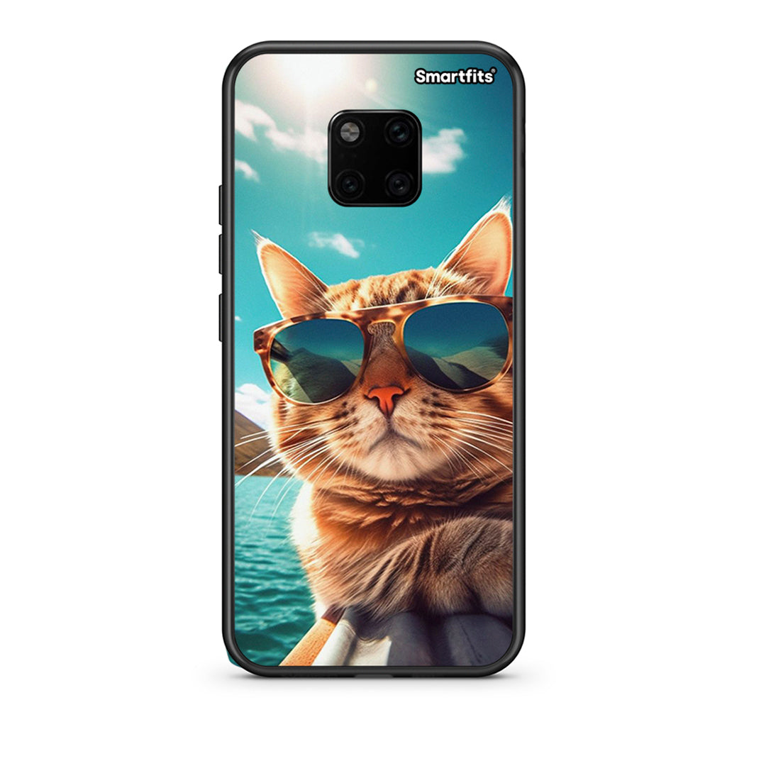 Huawei Mate 20 Pro Summer Cat θήκη από τη Smartfits με σχέδιο στο πίσω μέρος και μαύρο περίβλημα | Smartphone case with colorful back and black bezels by Smartfits