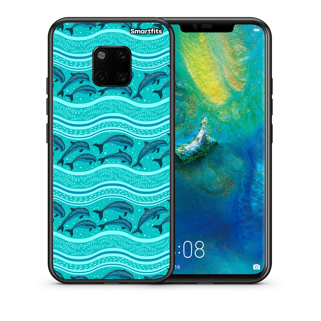 Θήκη Huawei Mate 20 Pro Swimming Dolphins από τη Smartfits με σχέδιο στο πίσω μέρος και μαύρο περίβλημα | Huawei Mate 20 Pro Swimming Dolphins case with colorful back and black bezels