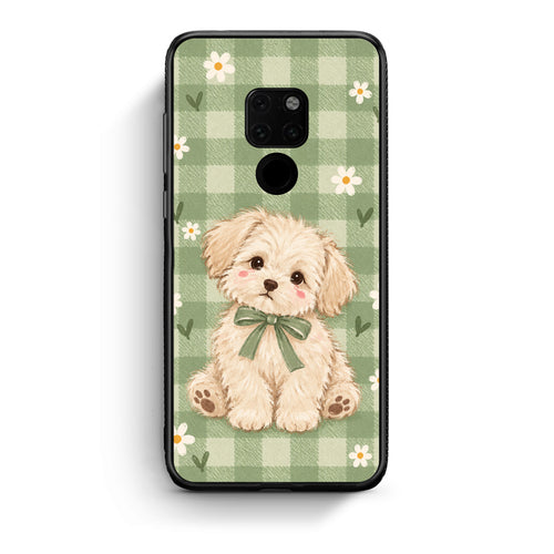 Θήκη Huawei Mate 20 Puppy and Daisies on Sage Gingham από τη Smartfits με σχέδιο στο πίσω μέρος και μαύρο περίβλημα | Huawei Mate 20 Puppy and Daisies on Sage Gingham case with colorful back and black bezels