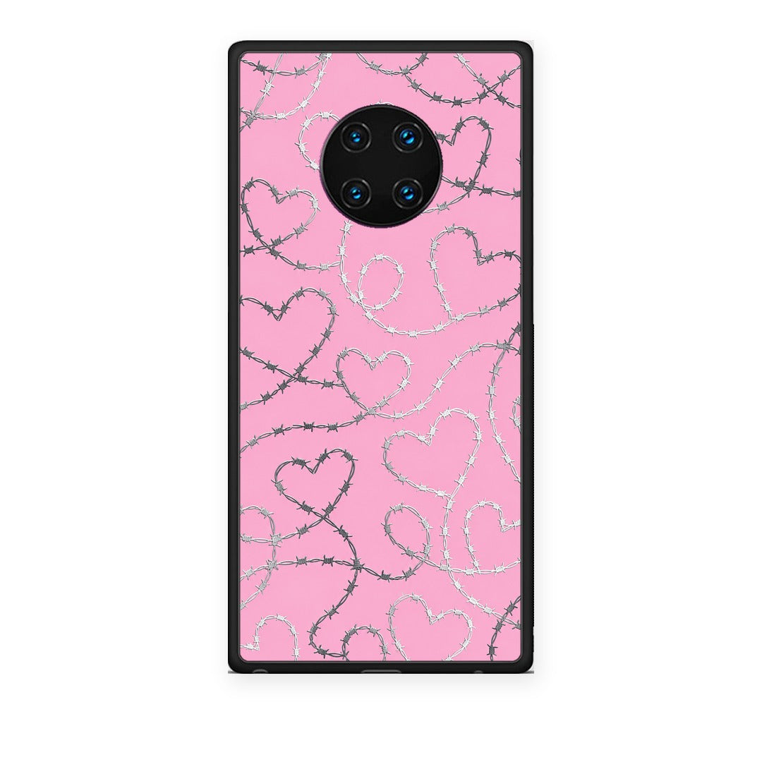 Θήκη Huawei Mate 30 Pro Barbed Wire Hearts on Pink από τη Smartfits με σχέδιο στο πίσω μέρος και μαύρο περίβλημα | Huawei Mate 30 Pro Barbed Wire Hearts on Pink case with colorful back and black bezels