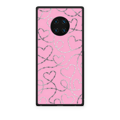 Θήκη Huawei Mate 30 Pro Barbed Wire Hearts on Pink από τη Smartfits με σχέδιο στο πίσω μέρος και μαύρο περίβλημα | Huawei Mate 30 Pro Barbed Wire Hearts on Pink case with colorful back and black bezels