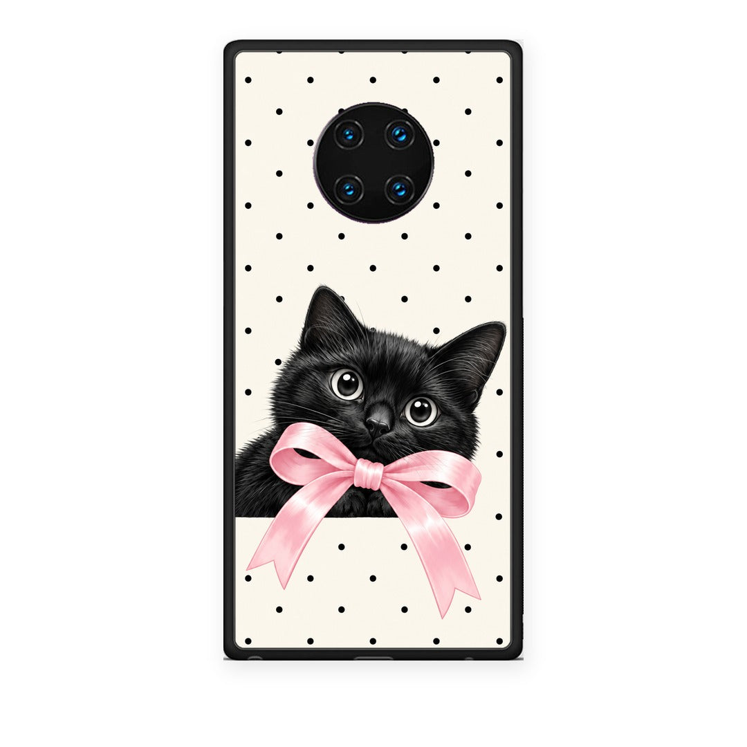 Θήκη Huawei Mate 30 Pro Black Kitten Pink Bow and Polka Dots από τη Smartfits με σχέδιο στο πίσω μέρος και μαύρο περίβλημα | Huawei Mate 30 Pro Black Kitten Pink Bow and Polka Dots case with colorful back and black bezels