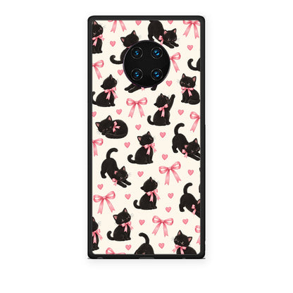 Θήκη Huawei Mate 30 Pro Black Kittens and Pink Bows on Cream Small από τη Smartfits με σχέδιο στο πίσω μέρος και μαύρο περίβλημα | Huawei Mate 30 Pro Black Kittens and Pink Bows on Cream Small case with colorful back and black bezels