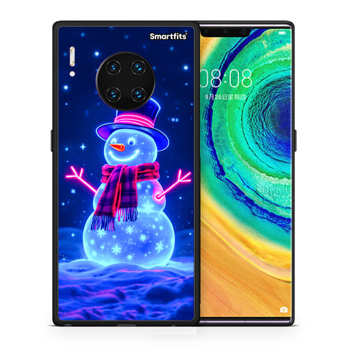 Θήκη Huawei Mate 30 Pro Christmas Neon Snowman από τη Smartfits με σχέδιο στο πίσω μέρος και μαύρο περίβλημα | Huawei Mate 30 Pro Christmas Neon Snowman case with colorful back and black bezels