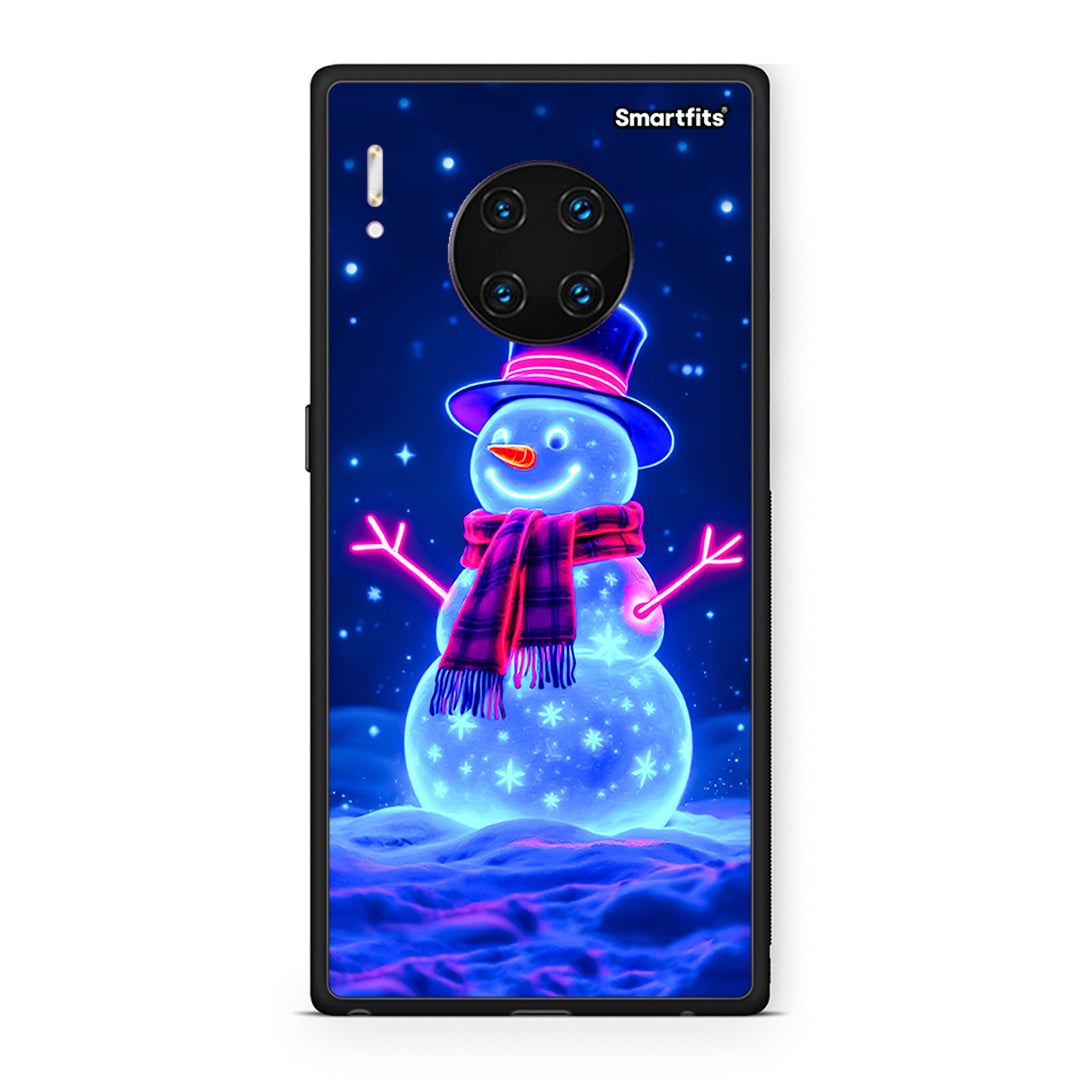 Huawei Mate 30 Pro Christmas Neon Snowman θήκη από τη Smartfits με σχέδιο στο πίσω μέρος και μαύρο περίβλημα | Smartphone case with colorful back and black bezels by Smartfits