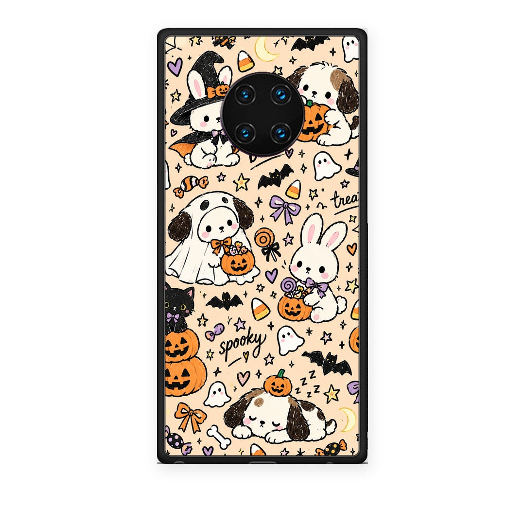 Θήκη Huawei Mate 30 Pro Halloween Puppies and Friends on Cream από τη Smartfits με σχέδιο στο πίσω μέρος και μαύρο περίβλημα | Huawei Mate 30 Pro Halloween Puppies and Friends on Cream case with colorful back and black bezels
