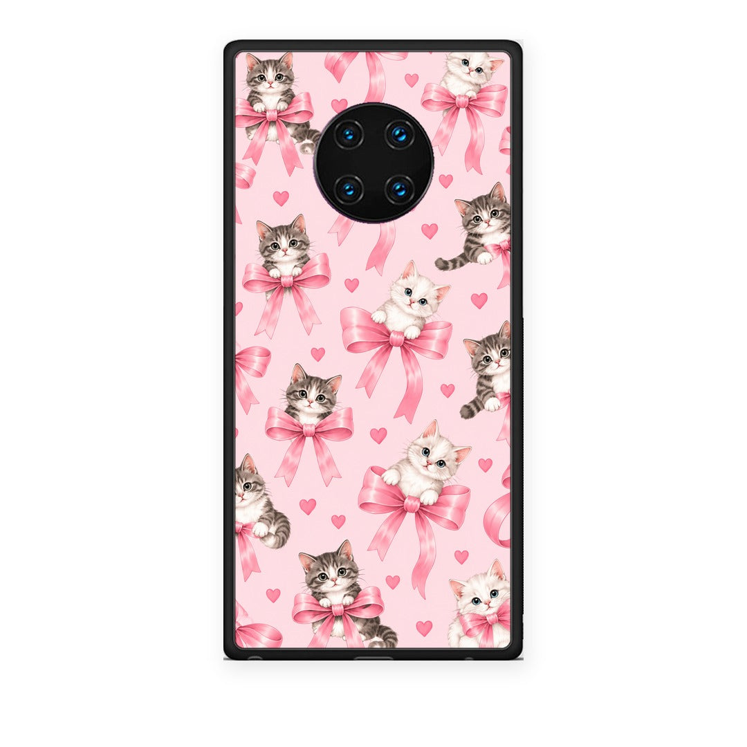 Θήκη Huawei Mate 30 Pro Kittens and Pink Bows on Pink από τη Smartfits με σχέδιο στο πίσω μέρος και μαύρο περίβλημα | Huawei Mate 30 Pro Kittens and Pink Bows on Pink case with colorful back and black bezels