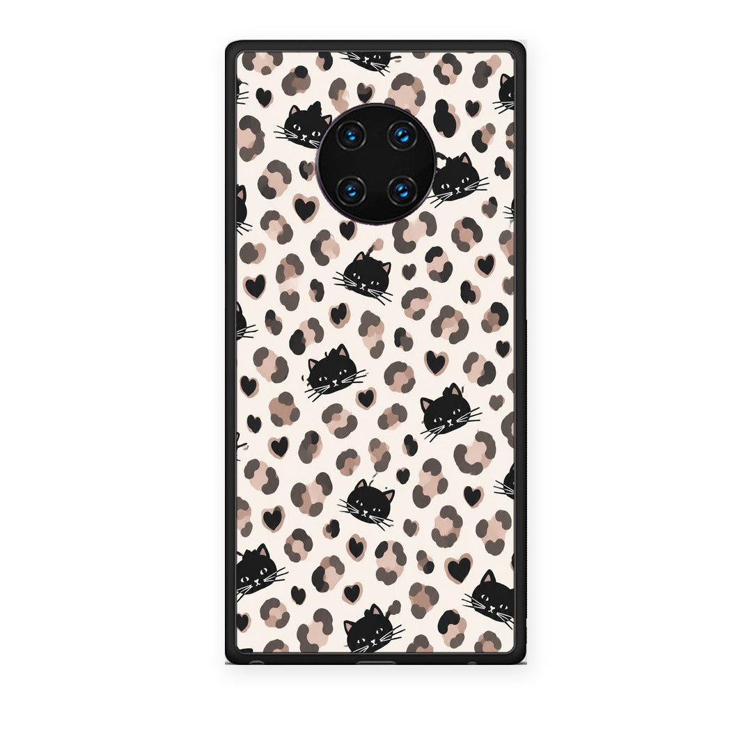 Θήκη Huawei Mate 30 Pro Leopard Spots and Black Cats on Cream από τη Smartfits με σχέδιο στο πίσω μέρος και μαύρο περίβλημα | Huawei Mate 30 Pro Leopard Spots and Black Cats on Cream case with colorful back and black bezels