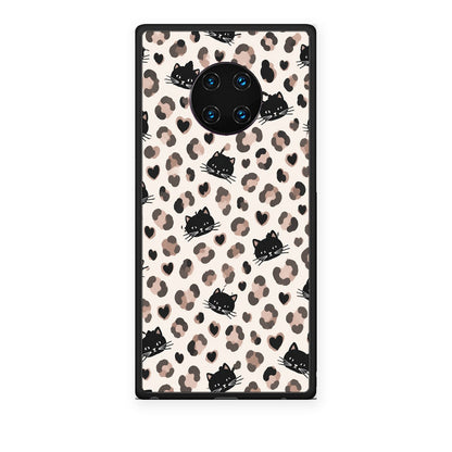 Θήκη Huawei Mate 30 Pro Leopard Spots and Black Cats on Cream από τη Smartfits με σχέδιο στο πίσω μέρος και μαύρο περίβλημα | Huawei Mate 30 Pro Leopard Spots and Black Cats on Cream case with colorful back and black bezels
