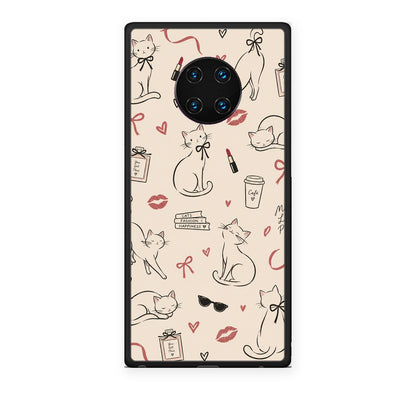 Θήκη Huawei Mate 30 Pro Minimal Cat and Fashion Doodles on Cream από τη Smartfits με σχέδιο στο πίσω μέρος και μαύρο περίβλημα | Huawei Mate 30 Pro Minimal Cat and Fashion Doodles on Cream case with colorful back and black bezels