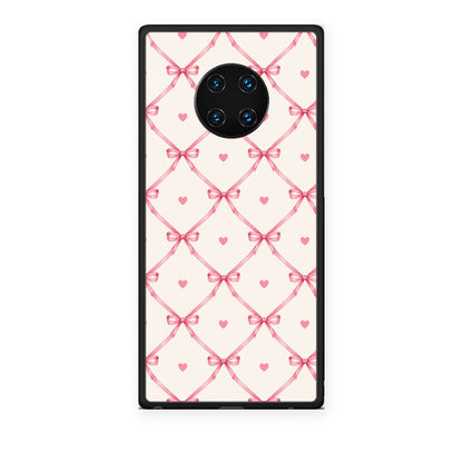 Θήκη Huawei Mate 30 Pro Pink Bow Lattice and Hearts on Cream από τη Smartfits με σχέδιο στο πίσω μέρος και μαύρο περίβλημα | Huawei Mate 30 Pro Pink Bow Lattice and Hearts on Cream case with colorful back and black bezels