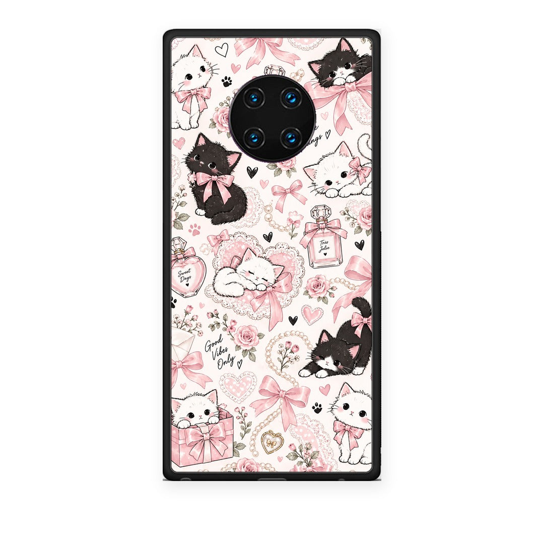Θήκη Huawei Mate 30 Pro Pink Bows and Kittens Collage από τη Smartfits με σχέδιο στο πίσω μέρος και μαύρο περίβλημα | Huawei Mate 30 Pro Pink Bows and Kittens Collage case with colorful back and black bezels