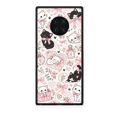 Θήκη Huawei Mate 30 Pro Pink Bows and Kittens Collage από τη Smartfits με σχέδιο στο πίσω μέρος και μαύρο περίβλημα | Huawei Mate 30 Pro Pink Bows and Kittens Collage case with colorful back and black bezels