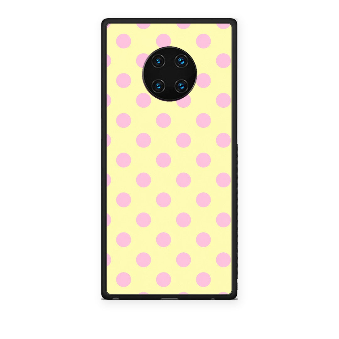 Θήκη Huawei Mate 30 Pro Pink Polka Dots on Yellow από τη Smartfits με σχέδιο στο πίσω μέρος και μαύρο περίβλημα | Huawei Mate 30 Pro Pink Polka Dots on Yellow case with colorful back and black bezels