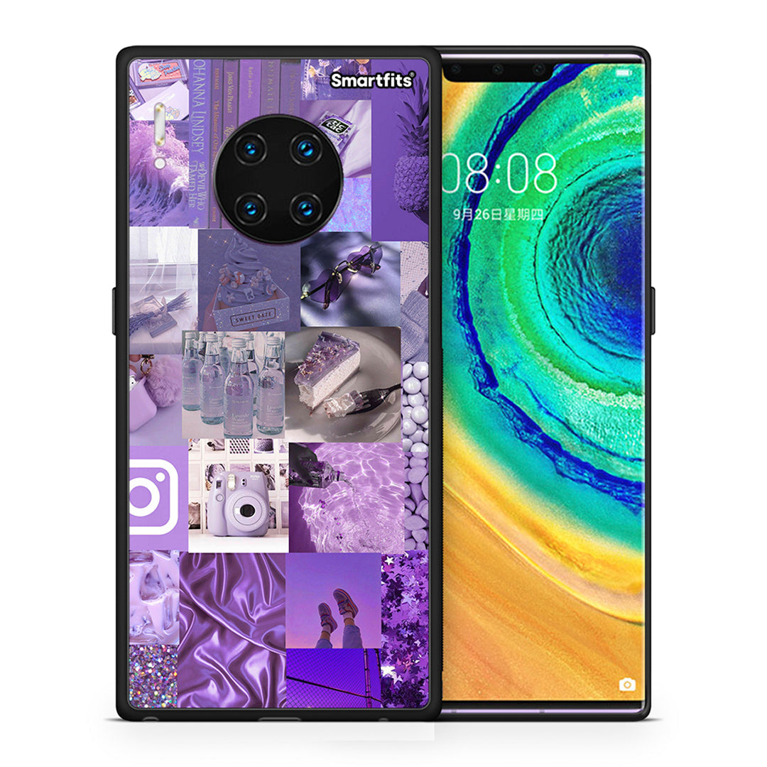 Θήκη Huawei Mate 30 Pro Purple Aesthetic Collage από τη Smartfits με σχέδιο στο πίσω μέρος και μαύρο περίβλημα | Huawei Mate 30 Pro Purple Aesthetic Collage case with colorful back and black bezels