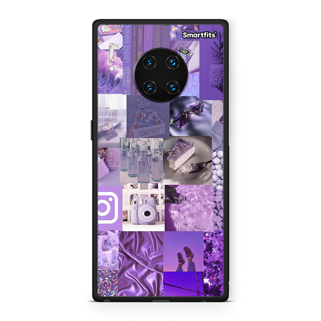 Huawei Mate 30 Pro Purple Aesthetic Collage θήκη από τη Smartfits με σχέδιο στο πίσω μέρος και μαύρο περίβλημα | Smartphone case with colorful back and black bezels by Smartfits