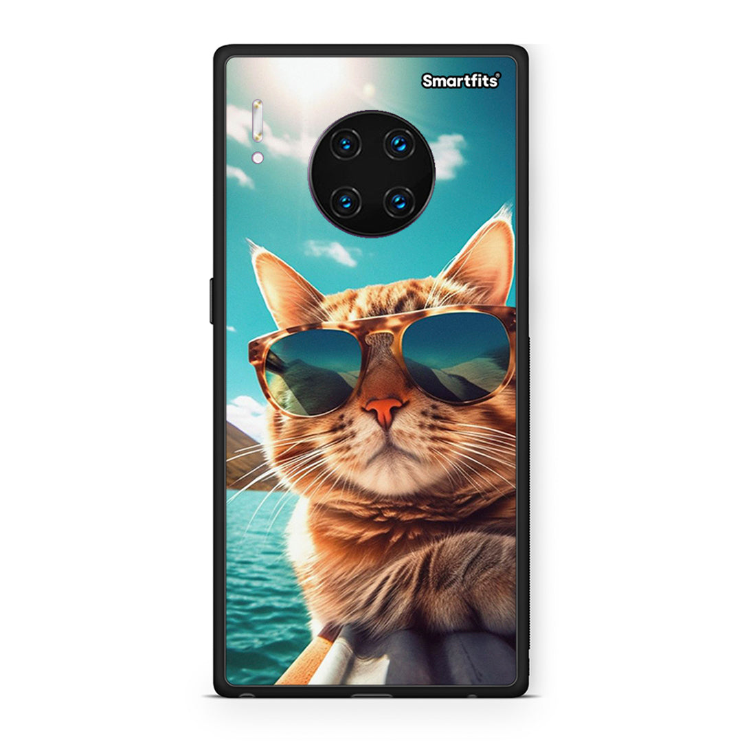 Huawei Mate 30 Pro Summer Cat θήκη από τη Smartfits με σχέδιο στο πίσω μέρος και μαύρο περίβλημα | Smartphone case with colorful back and black bezels by Smartfits