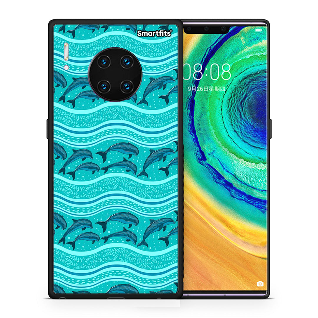 Θήκη Huawei Mate 30 Pro Swimming Dolphins από τη Smartfits με σχέδιο στο πίσω μέρος και μαύρο περίβλημα | Huawei Mate 30 Pro Swimming Dolphins case with colorful back and black bezels