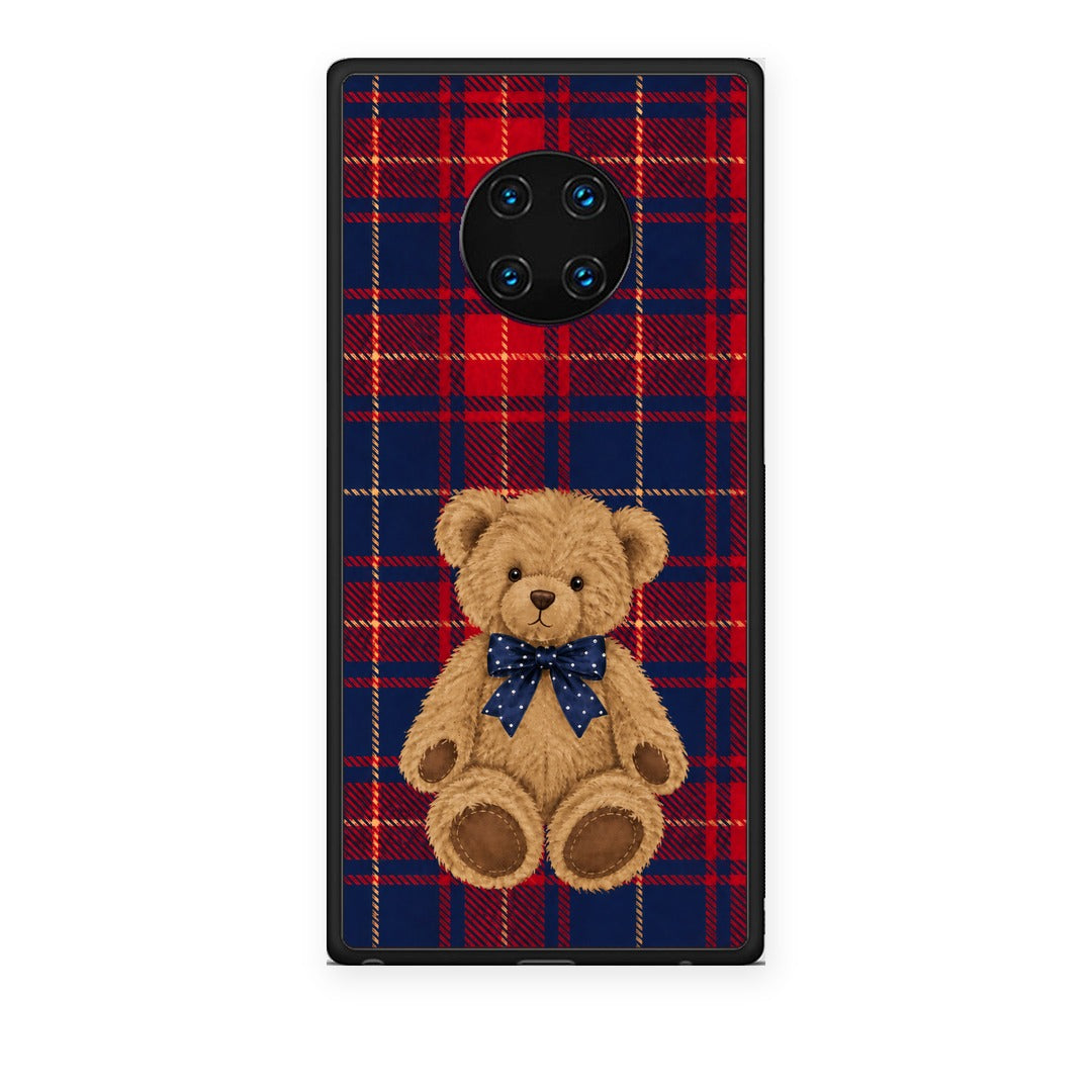 Θήκη Huawei Mate 30 Pro Teddy Bear on Red and Navy Tartan από τη Smartfits με σχέδιο στο πίσω μέρος και μαύρο περίβλημα | Huawei Mate 30 Pro Teddy Bear on Red and Navy Tartan case with colorful back and black bezels