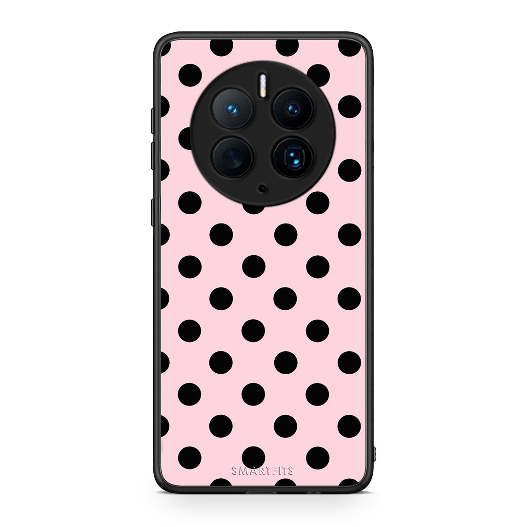 Θήκη Huawei Mate 50 Pro Black Polka Dots on Pink από τη Smartfits με σχέδιο στο πίσω μέρος και μαύρο περίβλημα | Huawei Mate 50 Pro Black Polka Dots on Pink case with colorful back and black bezels