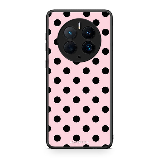 Θήκη Huawei Mate 50 Pro Black Polka Dots on Pink από τη Smartfits με σχέδιο στο πίσω μέρος και μαύρο περίβλημα | Huawei Mate 50 Pro Black Polka Dots on Pink case with colorful back and black bezels