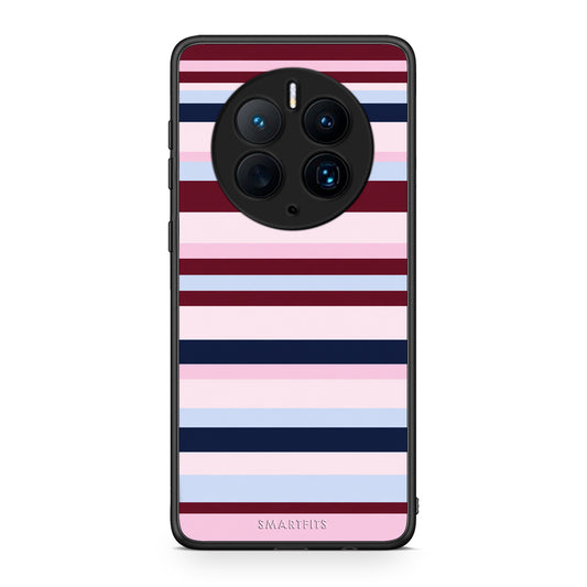Θήκη Huawei Mate 50 Pro Burgundy Pink and Blue Horizontal Stripes από τη Smartfits με σχέδιο στο πίσω μέρος και μαύρο περίβλημα | Huawei Mate 50 Pro Burgundy Pink and Blue Horizontal Stripes case with colorful back and black bezels