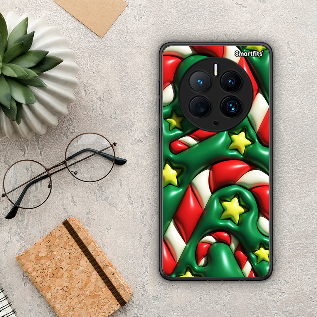 Θήκη Huawei Mate 50 Pro Christmas Bubbles από τη Smartfits με σχέδιο στο πίσω μέρος και μαύρο περίβλημα | Huawei Mate 50 Pro Christmas Bubbles Case with Colorful Back and Black Bezels