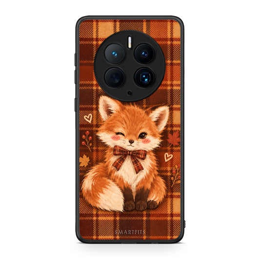 Θήκη Huawei Mate 50 Pro Fox on Autumn Tartan από τη Smartfits με σχέδιο στο πίσω μέρος και μαύρο περίβλημα | Huawei Mate 50 Pro Fox on Autumn Tartan case with colorful back and black bezels