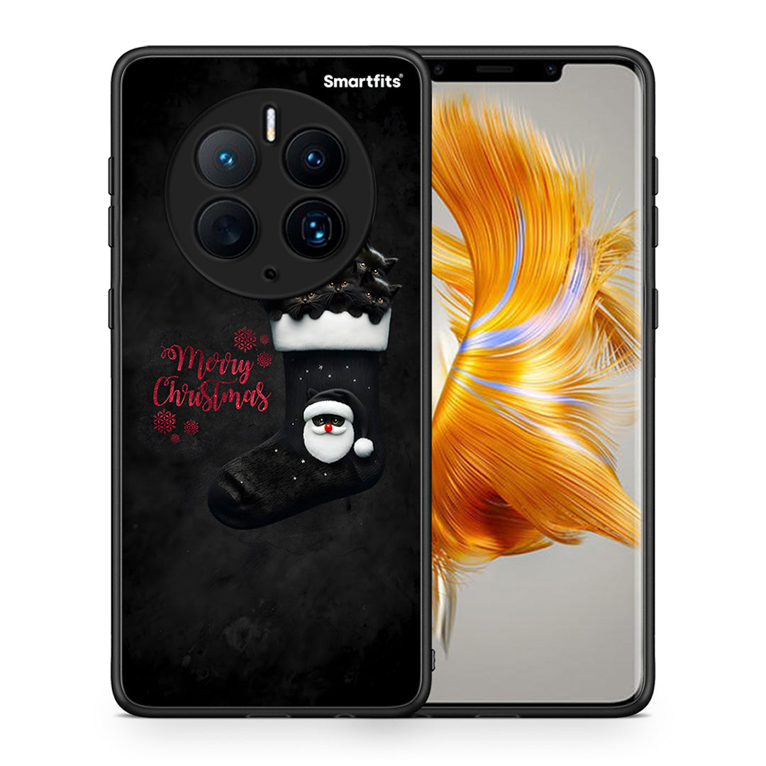 Θήκη Huawei Mate 50 Pro Merry Cat Christmas από τη Smartfits με σχέδιο στο πίσω μέρος και μαύρο περίβλημα | Huawei Mate 50 Pro Merry Cat Christmas Case with Colorful Back and Black Bezels