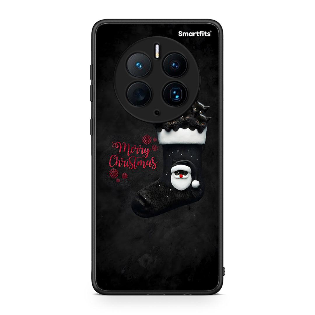 Θήκη Huawei Mate 50 Pro Merry Cat Christmas από τη Smartfits με σχέδιο στο πίσω μέρος και μαύρο περίβλημα | Huawei Mate 50 Pro Merry Cat Christmas Case with Colorful Back and Black Bezels