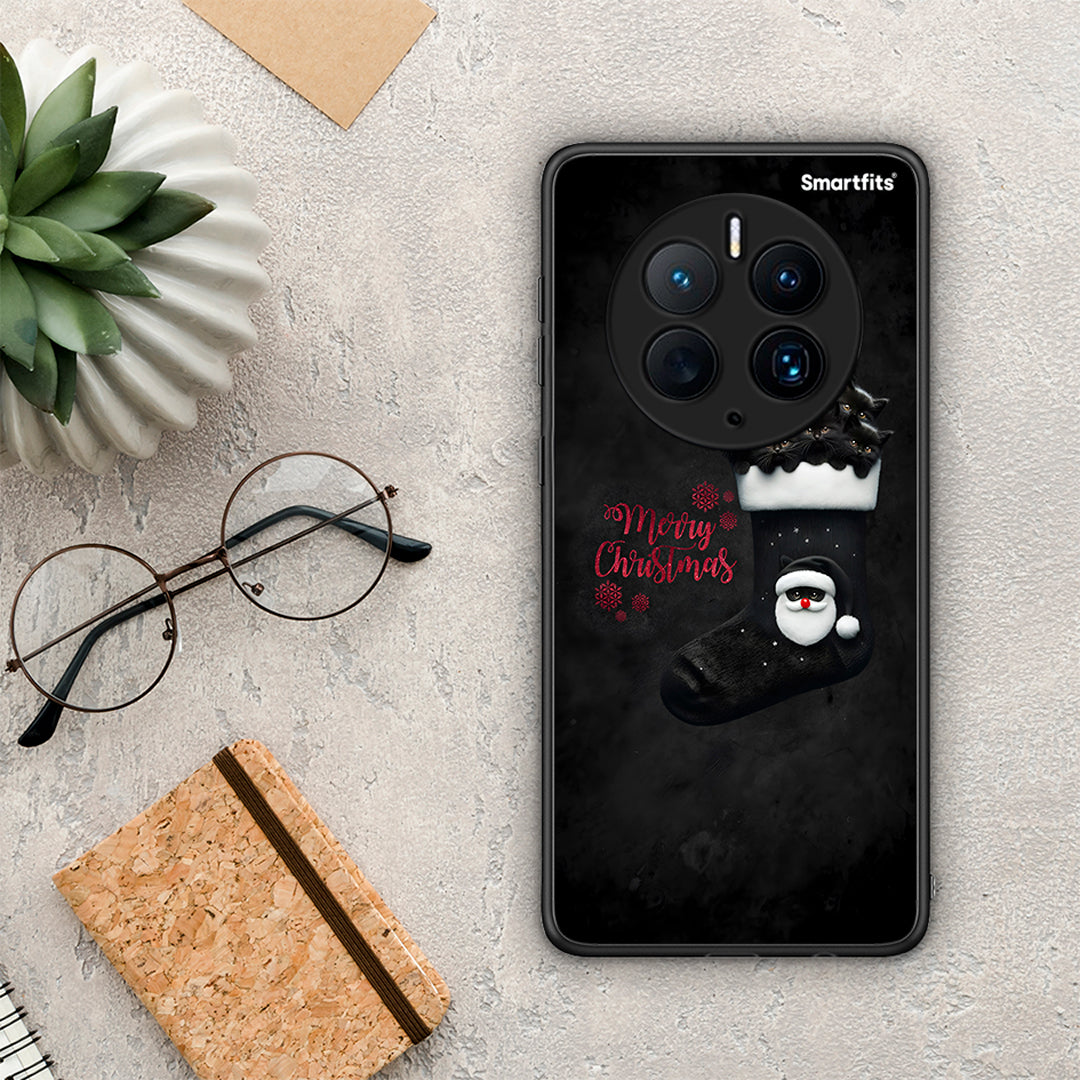 Θήκη Huawei Mate 50 Pro Merry Cat Christmas από τη Smartfits με σχέδιο στο πίσω μέρος και μαύρο περίβλημα | Huawei Mate 50 Pro Merry Cat Christmas Case with Colorful Back and Black Bezels