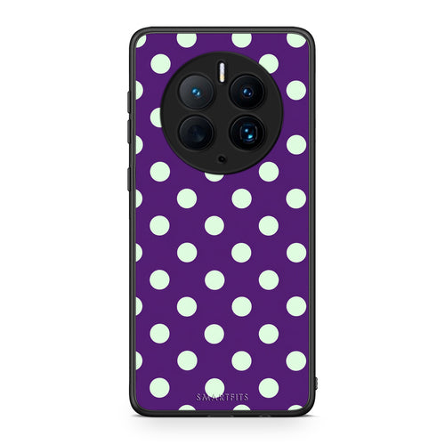 Θήκη Huawei Mate 50 Pro Mint Polka Dots on Purple από τη Smartfits με σχέδιο στο πίσω μέρος και μαύρο περίβλημα | Huawei Mate 50 Pro Mint Polka Dots on Purple case with colorful back and black bezels