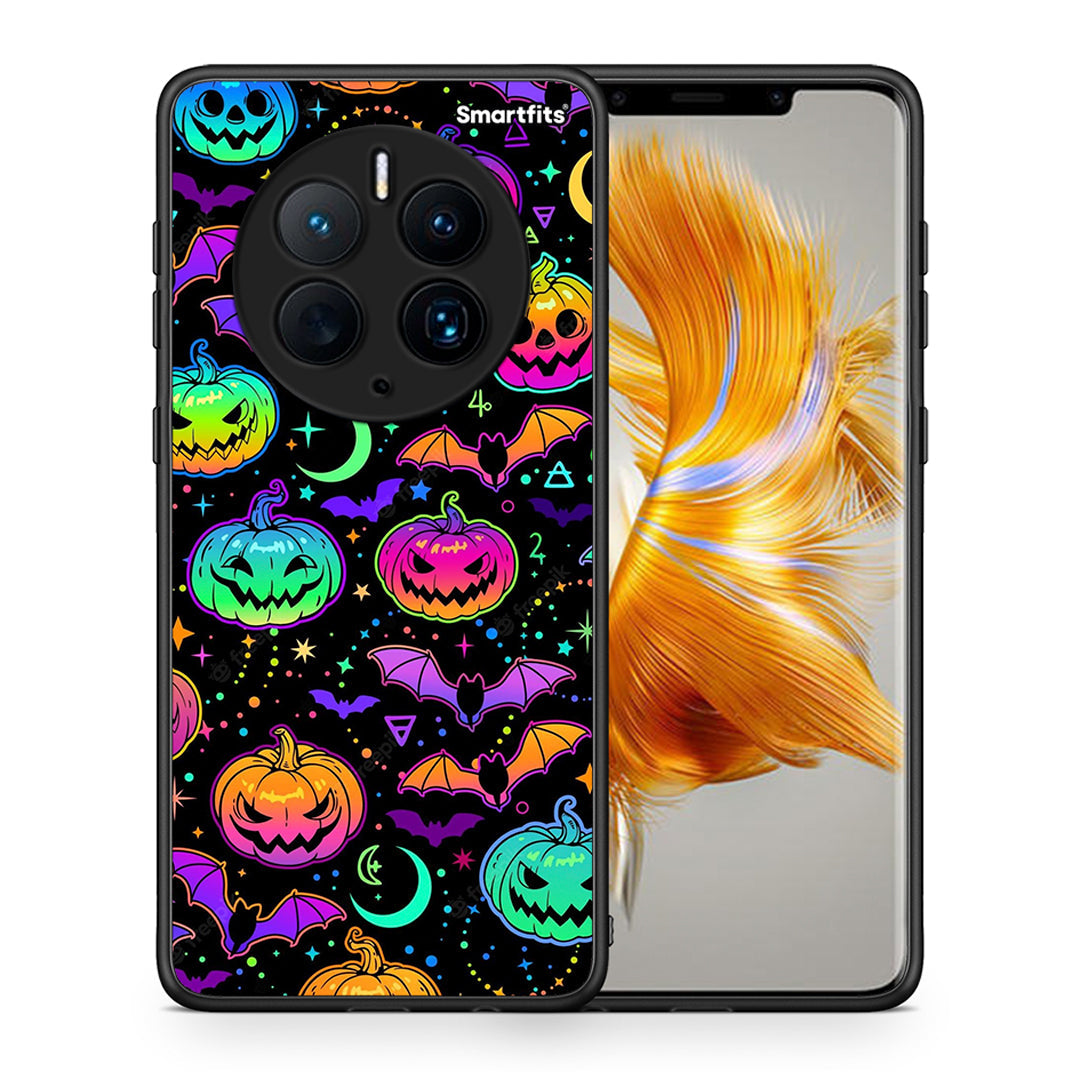 Θήκη Huawei Mate 50 Pro Neon Halloween από τη Smartfits με σχέδιο στο πίσω μέρος και μαύρο περίβλημα | Huawei Mate 50 Pro Neon Halloween Case with Colorful Back and Black Bezels