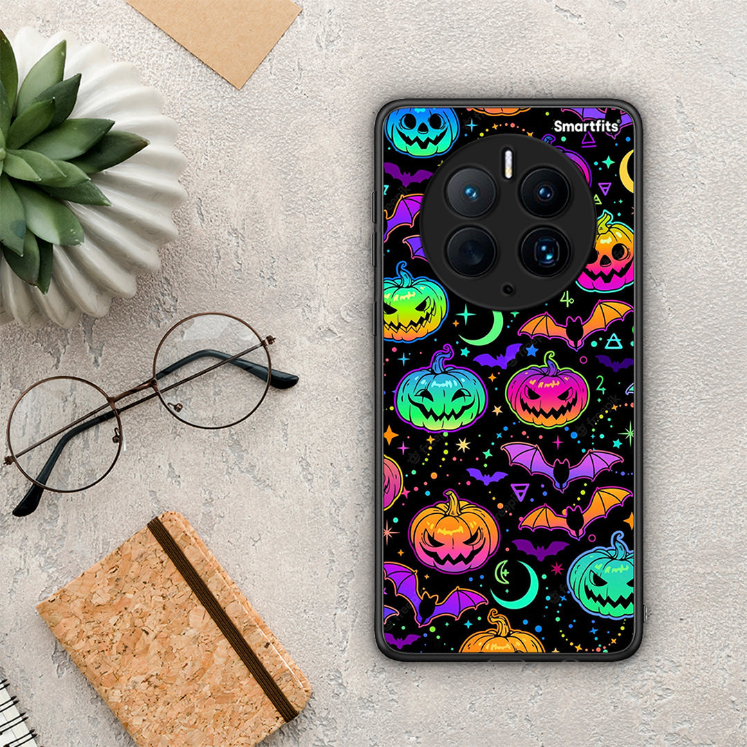 Θήκη Huawei Mate 50 Pro Neon Halloween από τη Smartfits με σχέδιο στο πίσω μέρος και μαύρο περίβλημα | Huawei Mate 50 Pro Neon Halloween Case with Colorful Back and Black Bezels