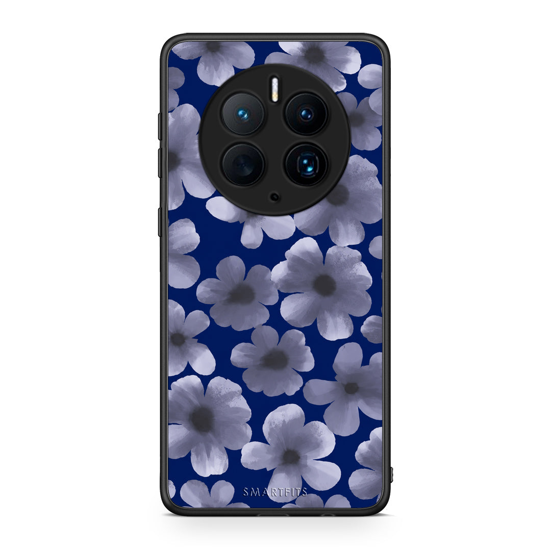 Θήκη Huawei Mate 50 Pro Pale Blue Flowers on Navy από τη Smartfits με σχέδιο στο πίσω μέρος και μαύρο περίβλημα | Huawei Mate 50 Pro Pale Blue Flowers on Navy case with colorful back and black bezels