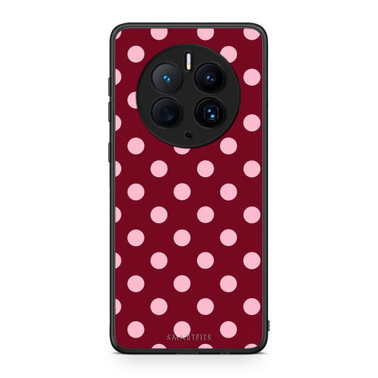 Θήκη Huawei Mate 50 Pro Pink Polka Dots on Burgundy από τη Smartfits με σχέδιο στο πίσω μέρος και μαύρο περίβλημα | Huawei Mate 50 Pro Pink Polka Dots on Burgundy case with colorful back and black bezels