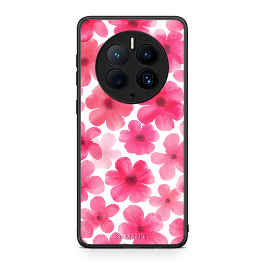 Θήκη Huawei Mate 50 Pro Pink Watercolour Flowers on White από τη Smartfits με σχέδιο στο πίσω μέρος και μαύρο περίβλημα | Huawei Mate 50 Pro Pink Watercolour Flowers on White case with colorful back and black bezels