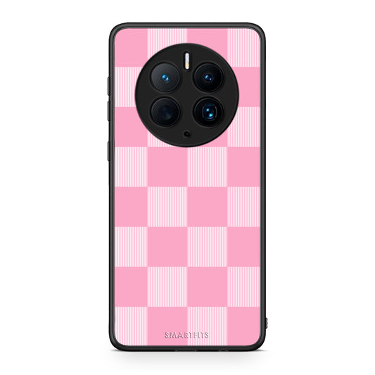 Θήκη Huawei Mate 50 Pro Pink and White Striped Checks από τη Smartfits με σχέδιο στο πίσω μέρος και μαύρο περίβλημα | Huawei Mate 50 Pro Pink and White Striped Checks case with colorful back and black bezels