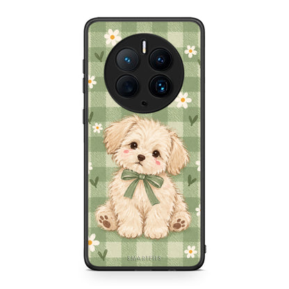 Θήκη Huawei Mate 50 Pro Puppy and Daisies on Sage Gingham από τη Smartfits με σχέδιο στο πίσω μέρος και μαύρο περίβλημα | Huawei Mate 50 Pro Puppy and Daisies on Sage Gingham case with colorful back and black bezels