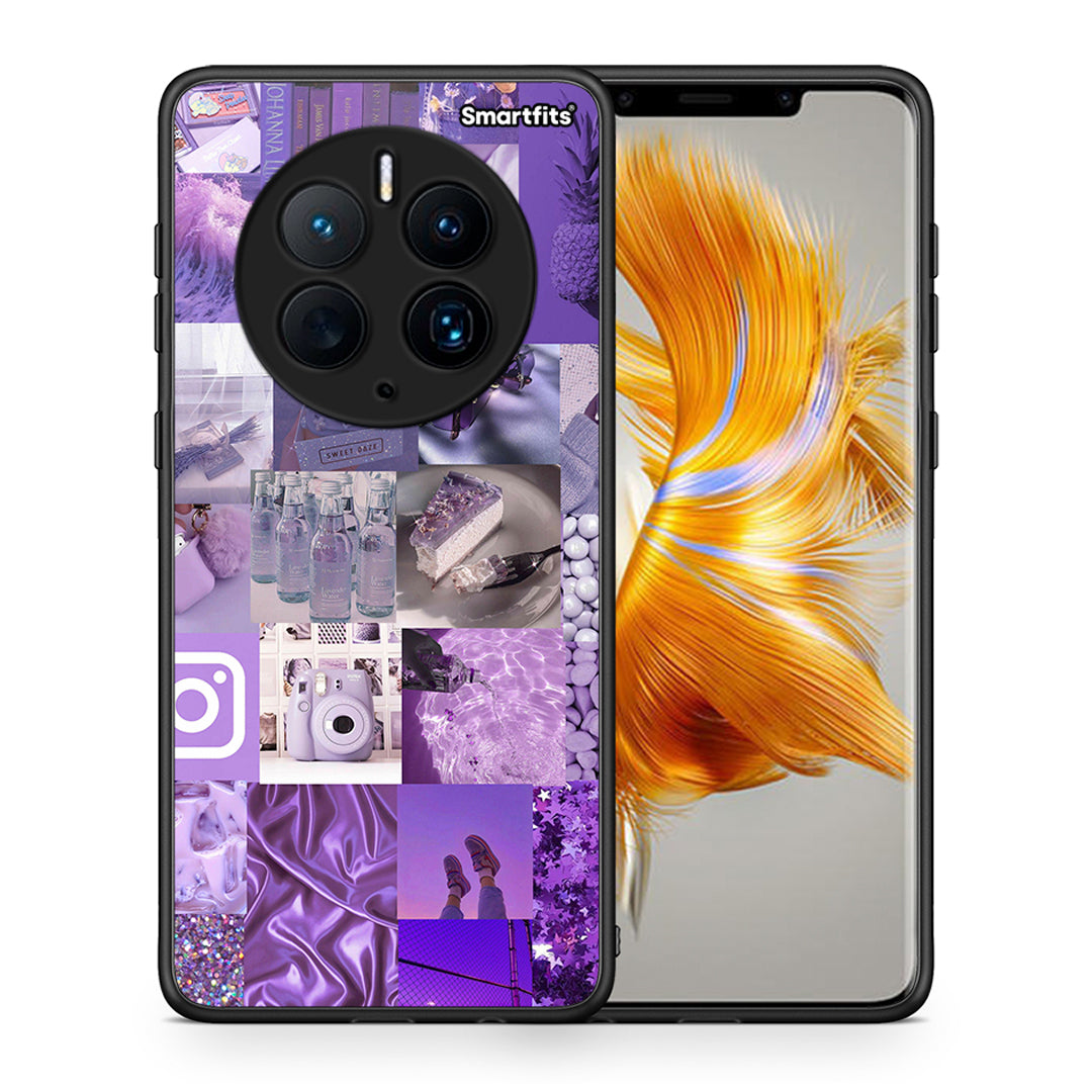 Θήκη Huawei Mate 50 Pro Purple Aesthetic Collage από τη Smartfits με σχέδιο στο πίσω μέρος και μαύρο περίβλημα | Huawei Mate 50 Pro Purple Aesthetic Collage Case with Colorful Back and Black Bezels