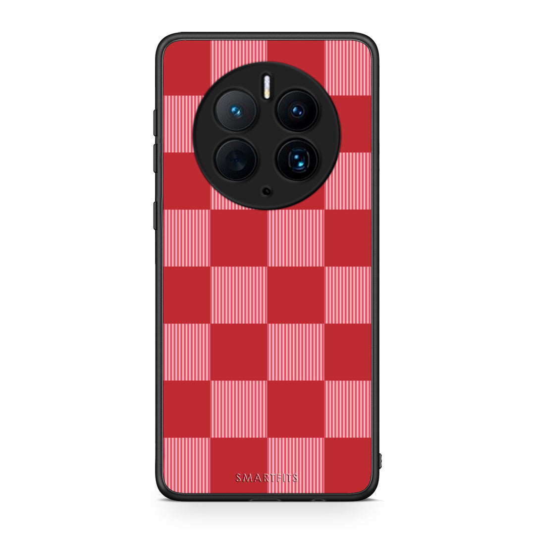 Θήκη Huawei Mate 50 Pro Red and Pink Striped Checks από τη Smartfits με σχέδιο στο πίσω μέρος και μαύρο περίβλημα | Huawei Mate 50 Pro Red and Pink Striped Checks case with colorful back and black bezels