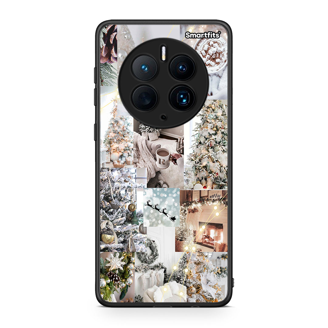 Θήκη Huawei Mate 50 Pro White Christmas από τη Smartfits με σχέδιο στο πίσω μέρος και μαύρο περίβλημα | Huawei Mate 50 Pro White Christmas Case with Colorful Back and Black Bezels