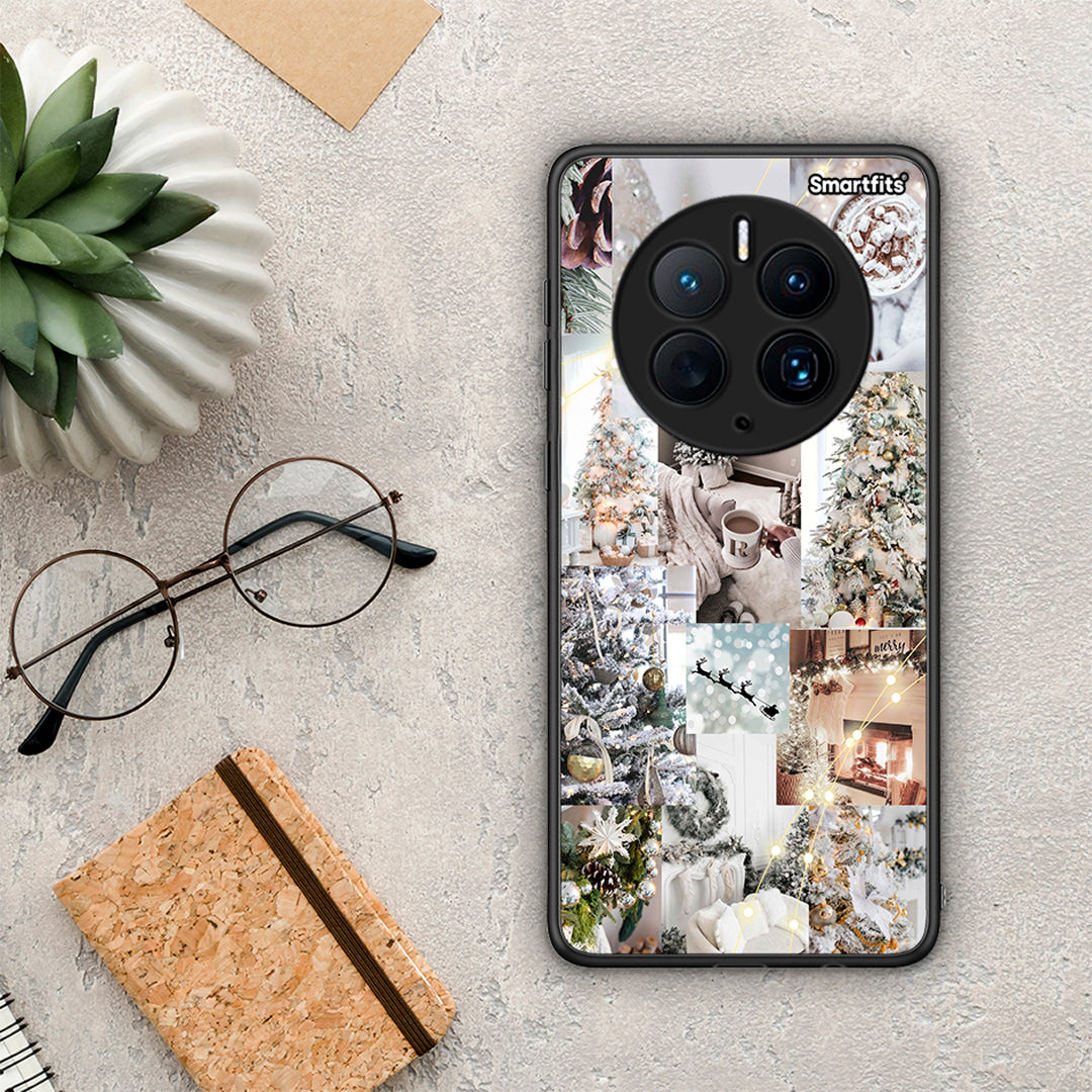 Θήκη Huawei Mate 50 Pro White Christmas από τη Smartfits με σχέδιο στο πίσω μέρος και μαύρο περίβλημα | Huawei Mate 50 Pro White Christmas Case with Colorful Back and Black Bezels