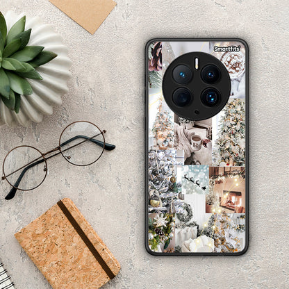 Θήκη Huawei Mate 50 Pro White Christmas από τη Smartfits με σχέδιο στο πίσω μέρος και μαύρο περίβλημα | Huawei Mate 50 Pro White Christmas Case with Colorful Back and Black Bezels
