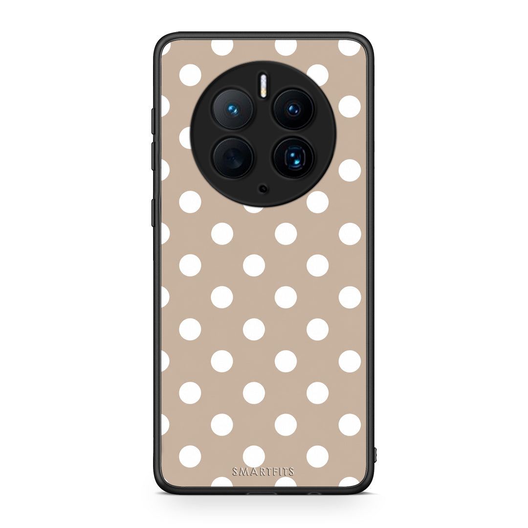 Θήκη Huawei Mate 50 Pro White Polka Dots on Taupe από τη Smartfits με σχέδιο στο πίσω μέρος και μαύρο περίβλημα | Huawei Mate 50 Pro White Polka Dots on Taupe case with colorful back and black bezels