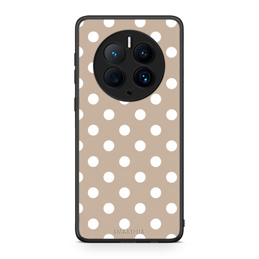 Θήκη Huawei Mate 50 Pro White Polka Dots on Taupe από τη Smartfits με σχέδιο στο πίσω μέρος και μαύρο περίβλημα | Huawei Mate 50 Pro White Polka Dots on Taupe case with colorful back and black bezels